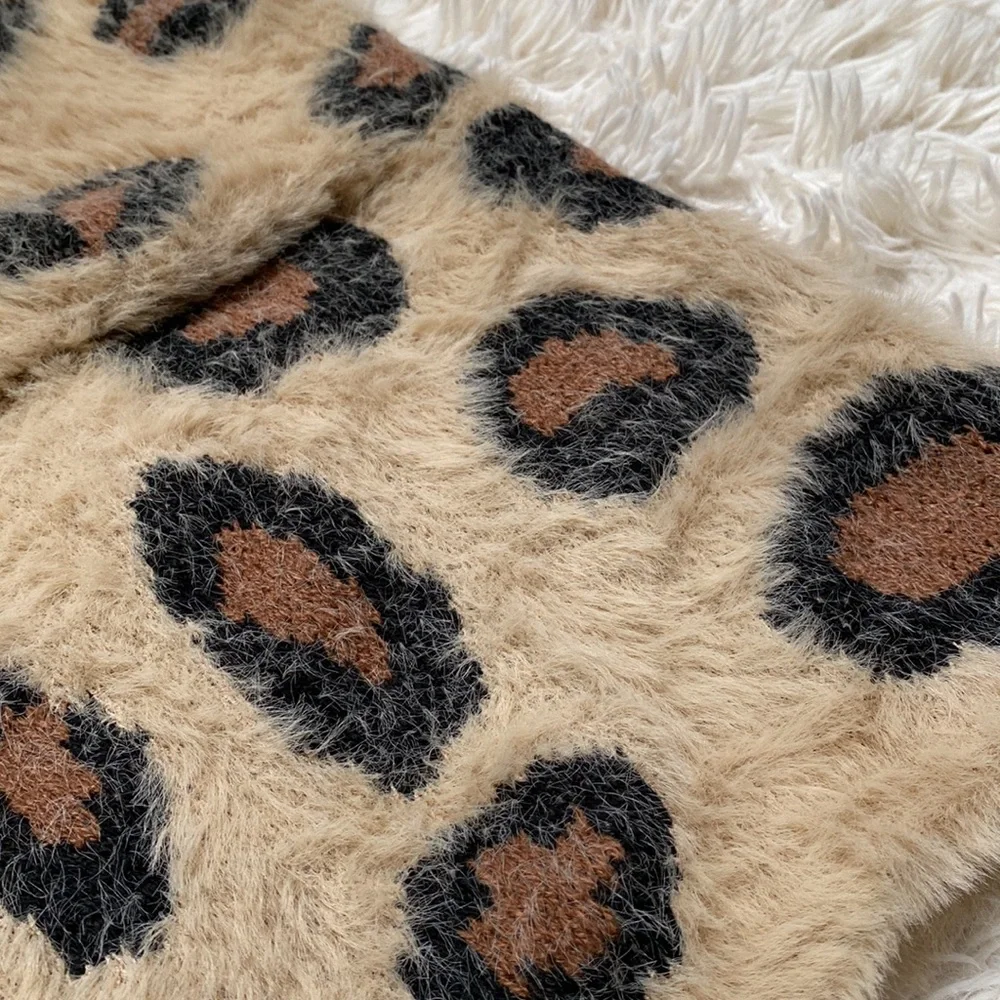 Wanna B Leopard Eyelash Open Cardigan 💗 Tan Brown & Black - Picture 10 of 13